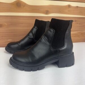 Steve Madden Chunky Black Boots Womens 3 Hayle Sock‎ Ankle Slip On Combat